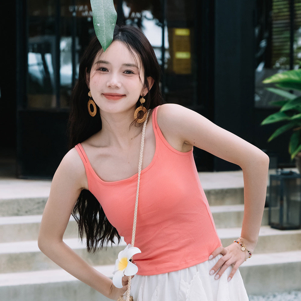 夏季美背內衣帶胸墊防走光辣妹吊帶女修身顯瘦內搭打底衫短款上衣