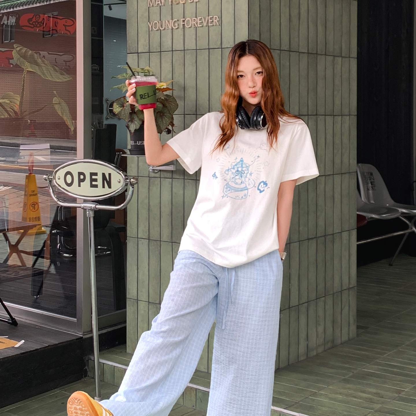 印花短袖t恤女夏新款簡約顯瘦正肩小個子寬鬆上衣