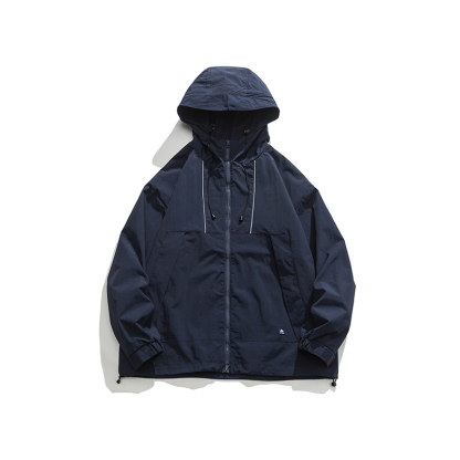 日系連帽戶外工裝拉鍊大口袋衝鋒衣夾克女中性風寬鬆短外套