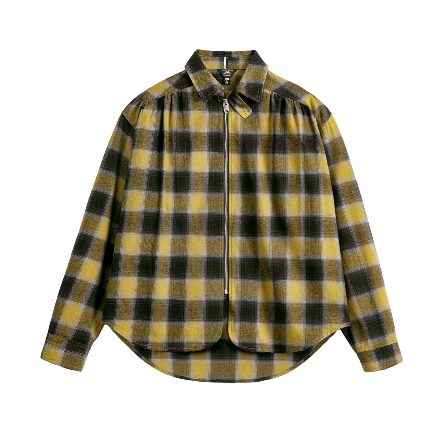 復古寬鬆翻領純棉磨毛格子紋長袖襯衫薄款夾克外套上衣女士春