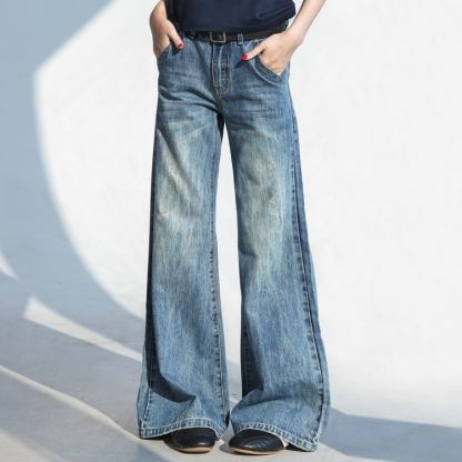 美式復古微喇牛仔褲女2025新款闊腿褲顯瘦褲子直筒褲