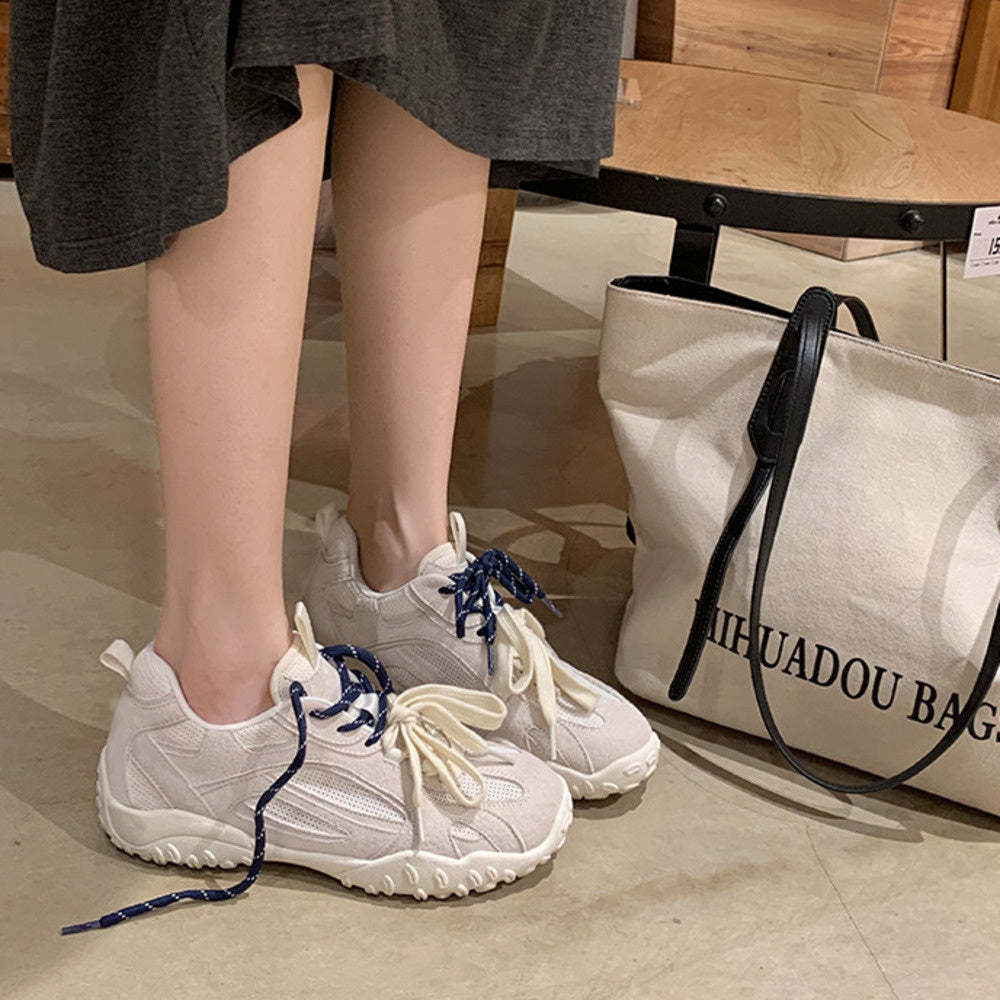 新款內增高經典軟底板鞋圓頭拼接透氣網面德訓阿甘鞋