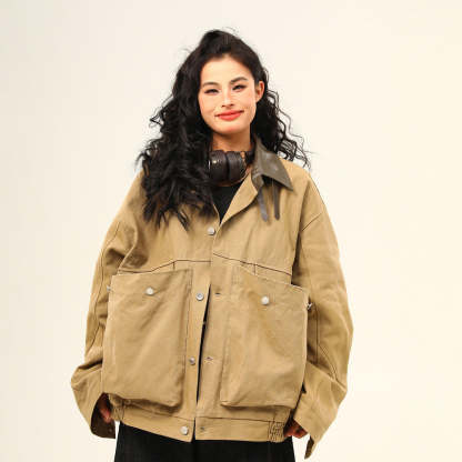 美式復古工裝巴恩風潮牌夾克外套女春季新款翻領上衣