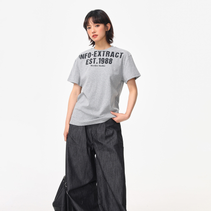 美式復古正肩T恤女夏季字母印花短款寬鬆cleanfit短袖