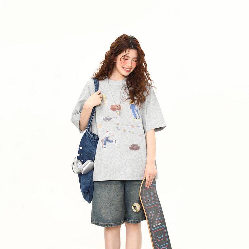 2026夏季新款美式復古印花短袖T恤女寬鬆百搭上衣