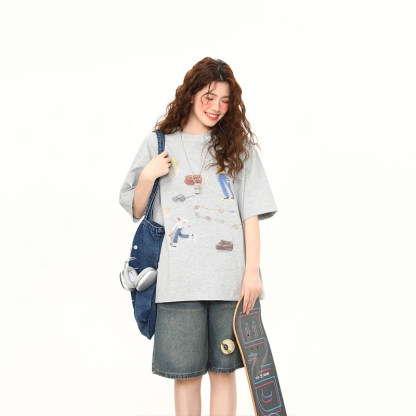 2026夏季新款美式復古印花短袖T恤女寬鬆百搭上衣