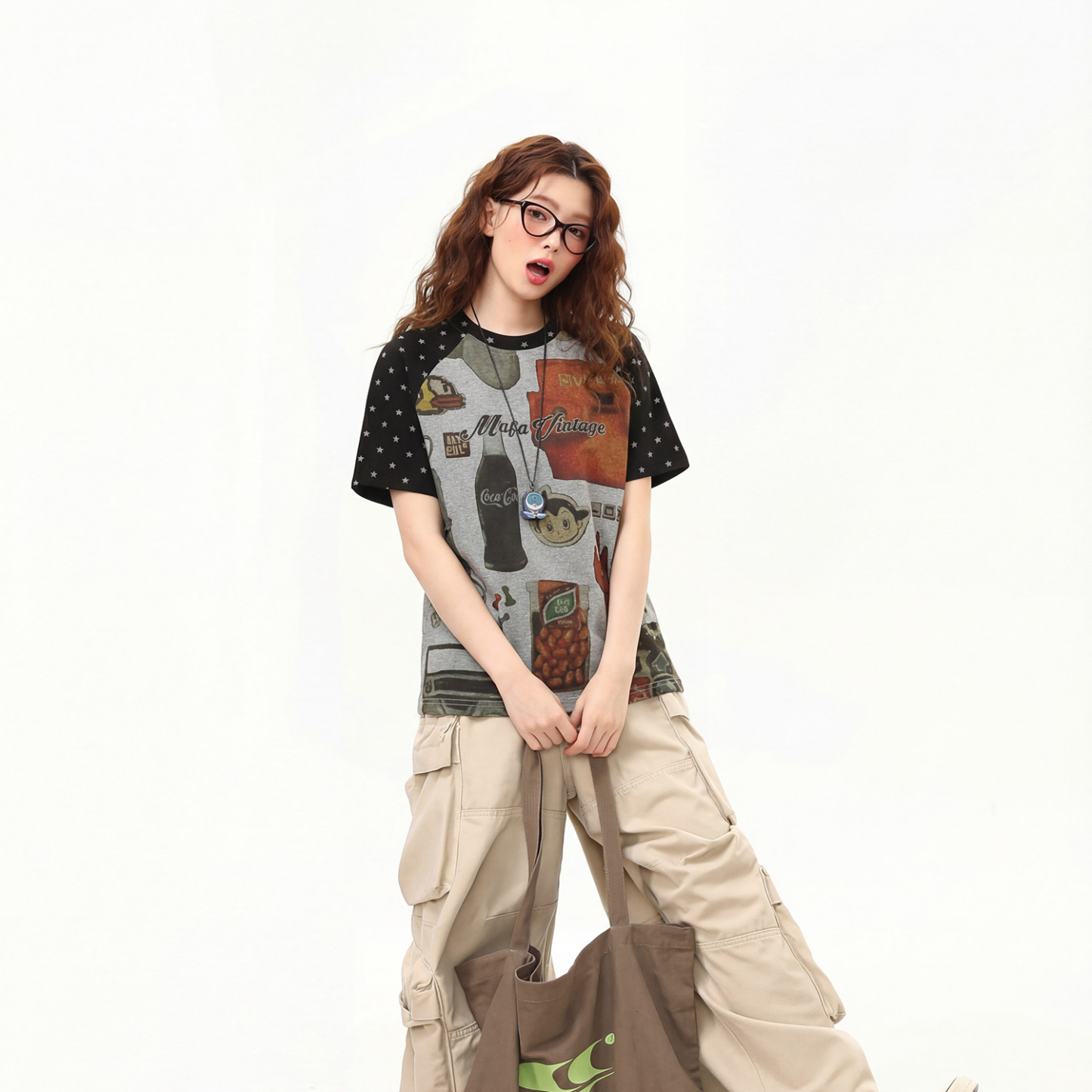 美式復古卡通創意印花設計感短袖T恤女夏季新款正肩上衣