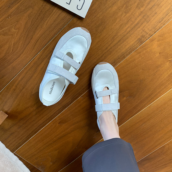 雙魔術貼軟底軟面芭蕾單鞋瑪麗珍運動風休閒鞋女