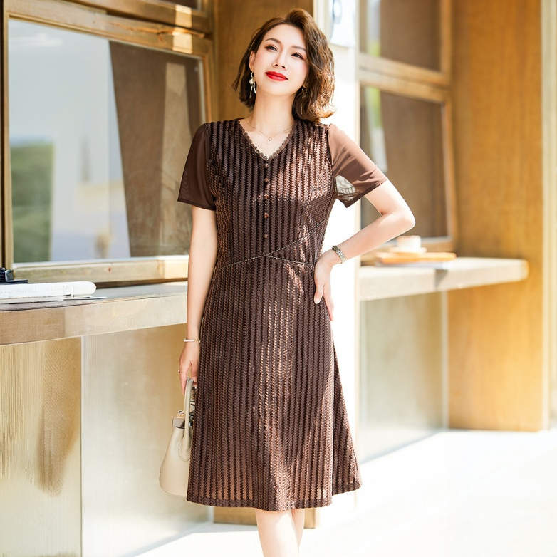 夏裝氣質連衣裙中年婦女長裙中老年夏季大碼短袖裙子