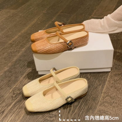 度假風草編方頭涼拖懶人半拖女夏季