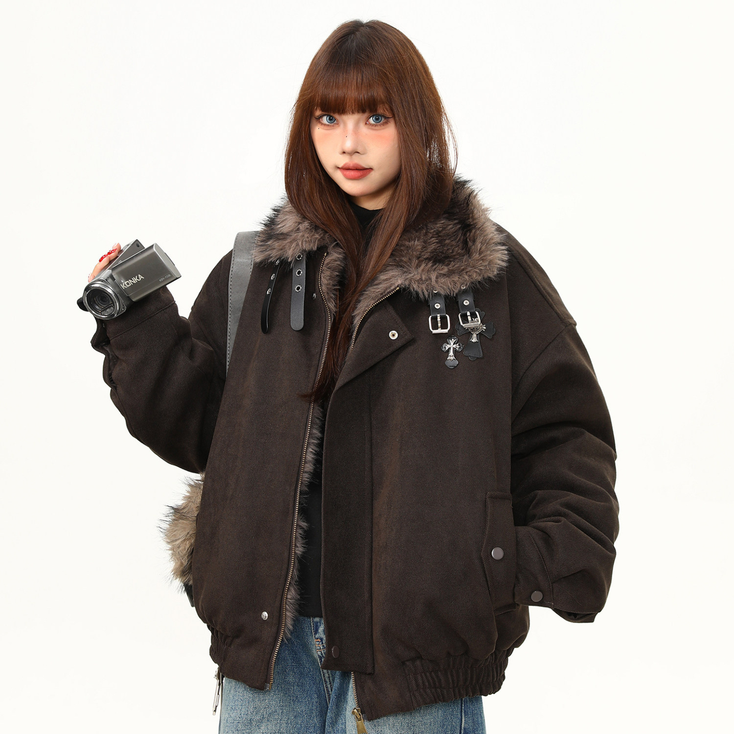 美式復古高級感美拉德座山雕棉服外套女冬季加厚保暖棉衣