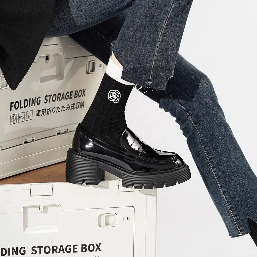 香港真皮厚底乐福鞋女2026春秋新款爆款粗跟增高单鞋英伦风小皮鞋