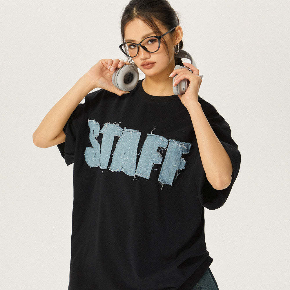 美式復古字母街頭中性風短袖T恤女夏季寬鬆上衣