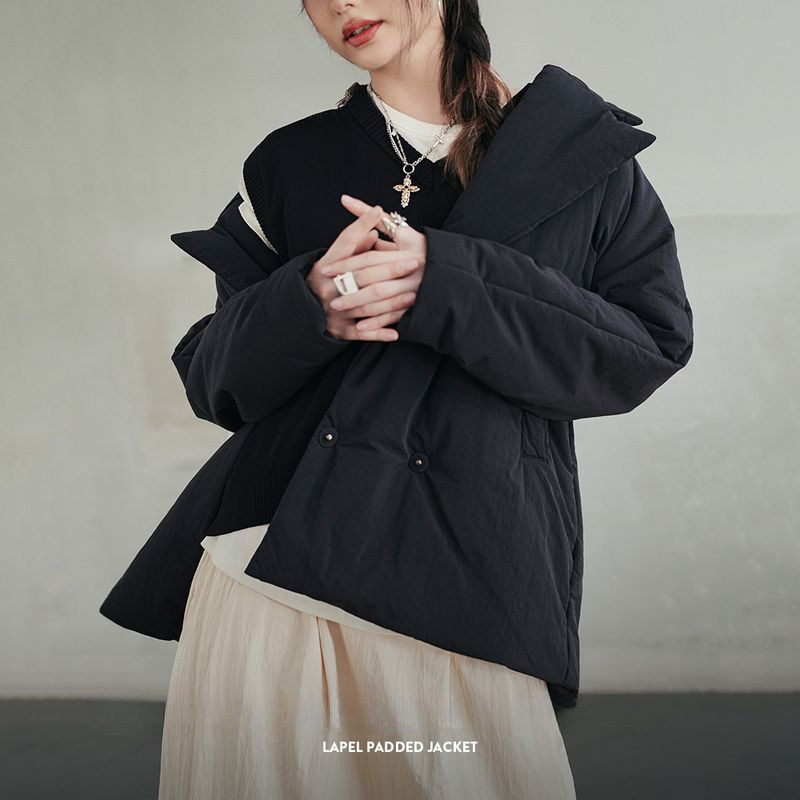 馬登女裝 基礎大翻領棉衣通勤寬鬆麵包服舒適保暖百搭厚棉襖外套冬季女