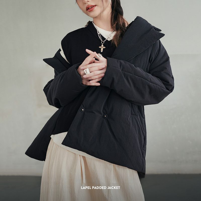 馬登女裝 基礎大翻領棉衣通勤寬鬆麵包服舒適保暖百搭厚棉襖外套冬季女