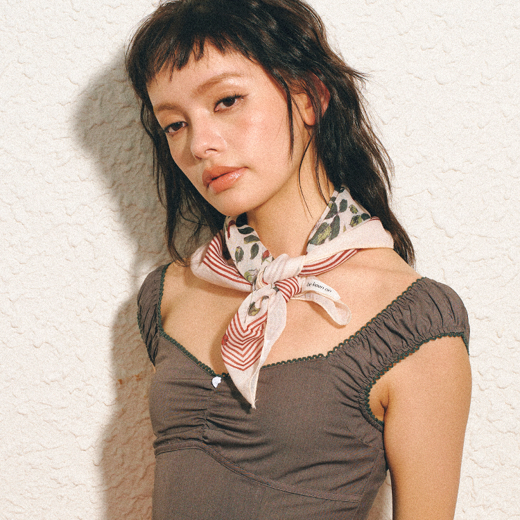 復古田園風高級感絲巾女系脖子時髦百搭領巾棉麻透氣配襯衫小方巾