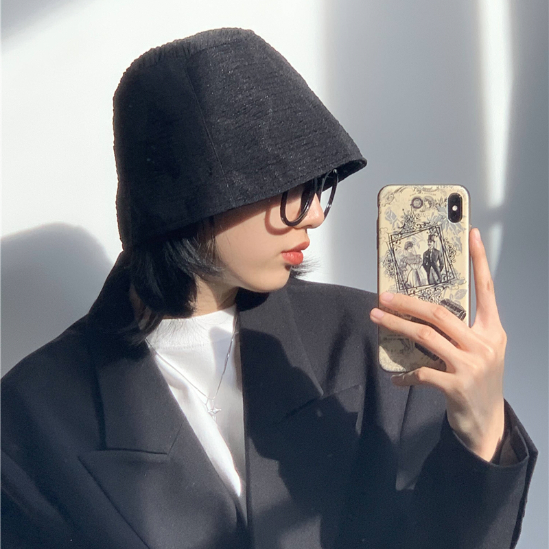 防曬水桶漁夫帽遮陽帽夏天盆帽ins日系禁欲系黑色遮臉