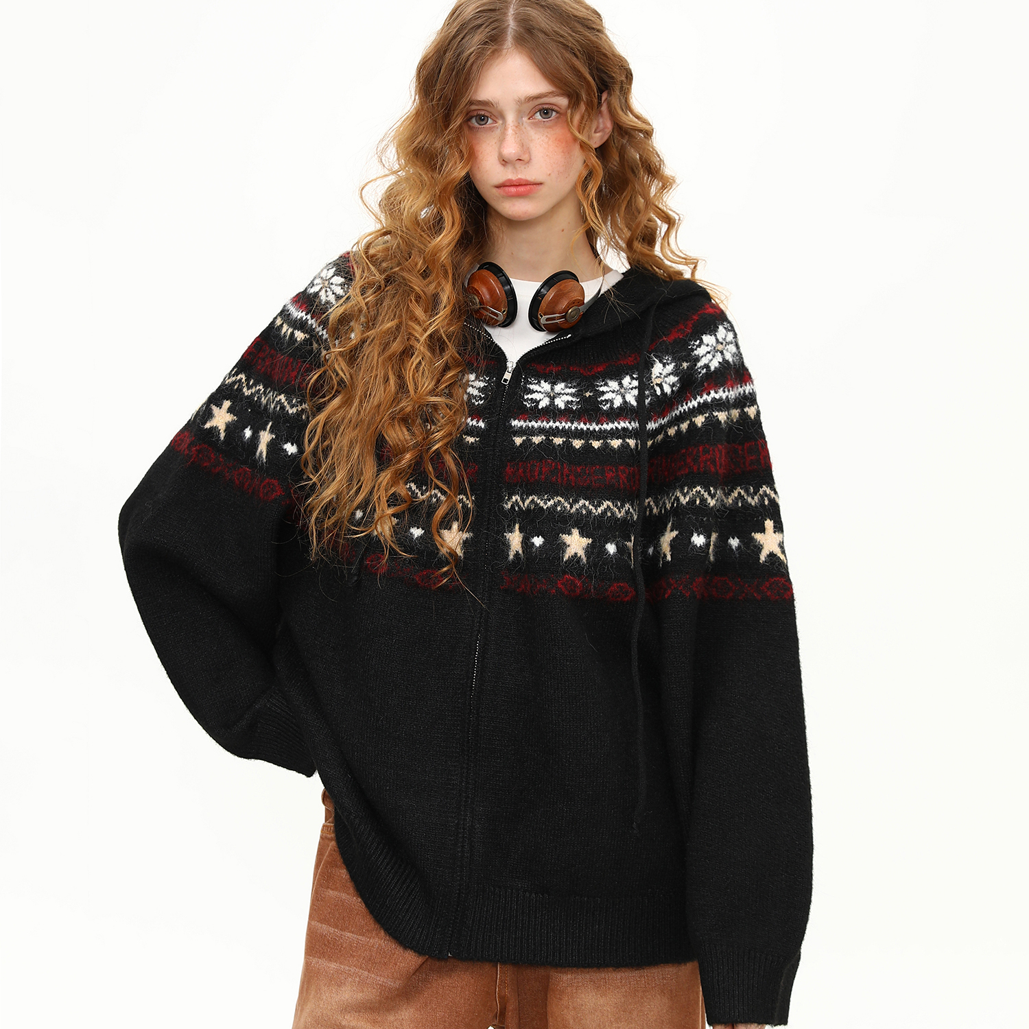 美式復古費爾島針織衫毛衣女秋冬星星雪花寬鬆慵懶風外套