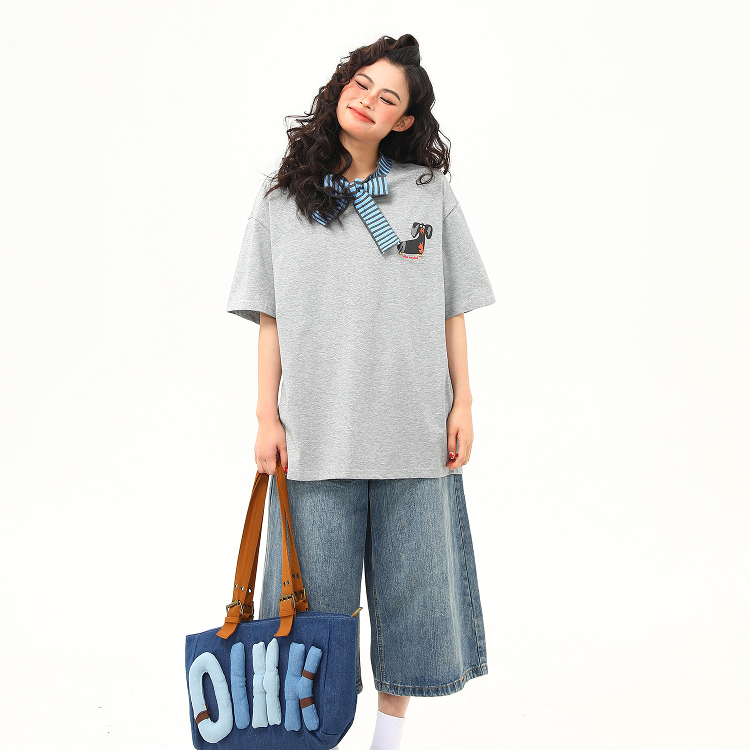 美式復古學院風綁帶蝴蝶結臘腸狗短袖T恤女夏季百搭上衣