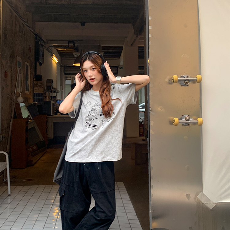 貼布繡短袖t恤女夏季新款小個子寬鬆顯瘦純棉上衣