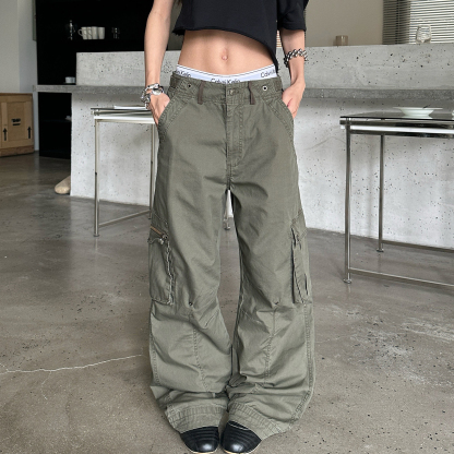 美式街頭解構工裝闊腿褲女夏季潮牌百搭高街褲子