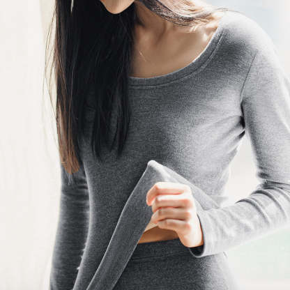 馬登女裝 仿德絨厚秋衣卫生裤套裝保暖發熱裸感睡衣打底內搭修身內衣冬女