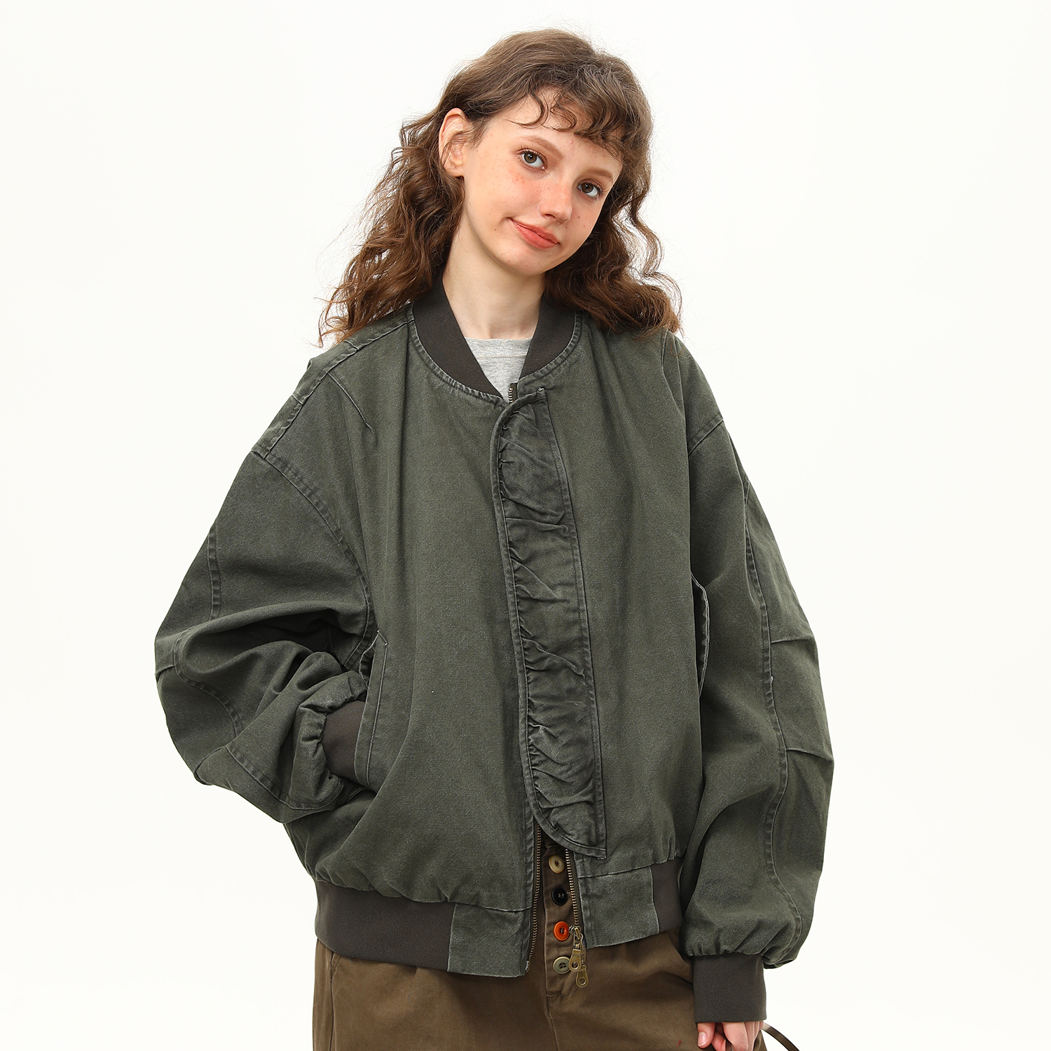 美式潮牌飛行員夾克秋季水洗重磅工裝外套男女寬鬆百搭