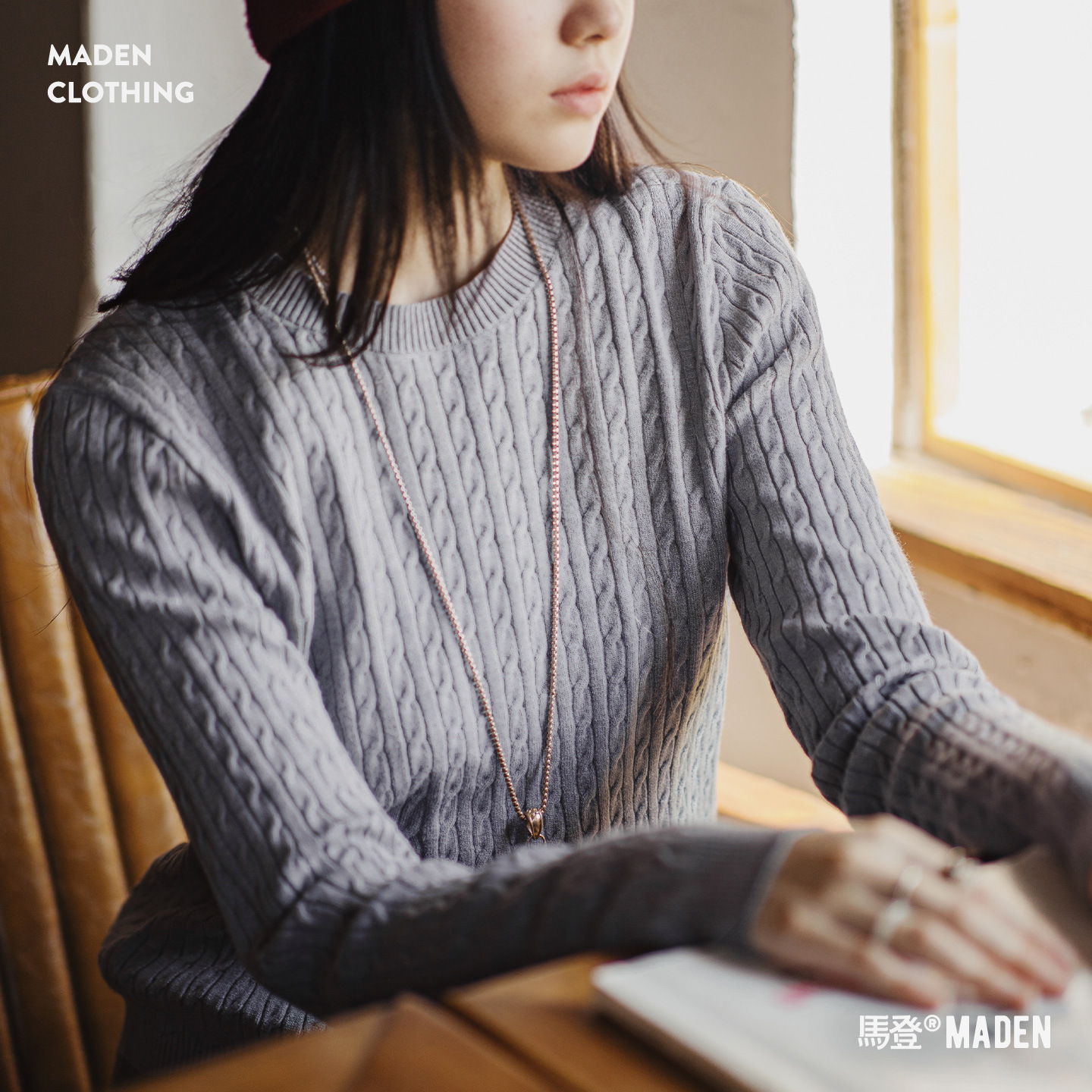 灰色短款圓領套頭修身絞花細針織衫毛衣打底內搭上衣女士秋冬