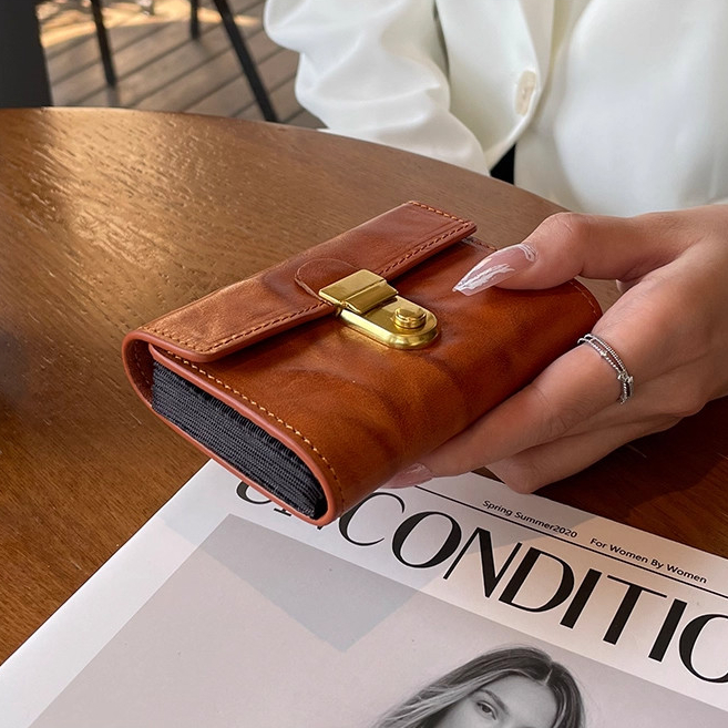 復古大容量風琴卡包皮質新款銀行卡夾女士油蠟皮多卡位精緻零錢包