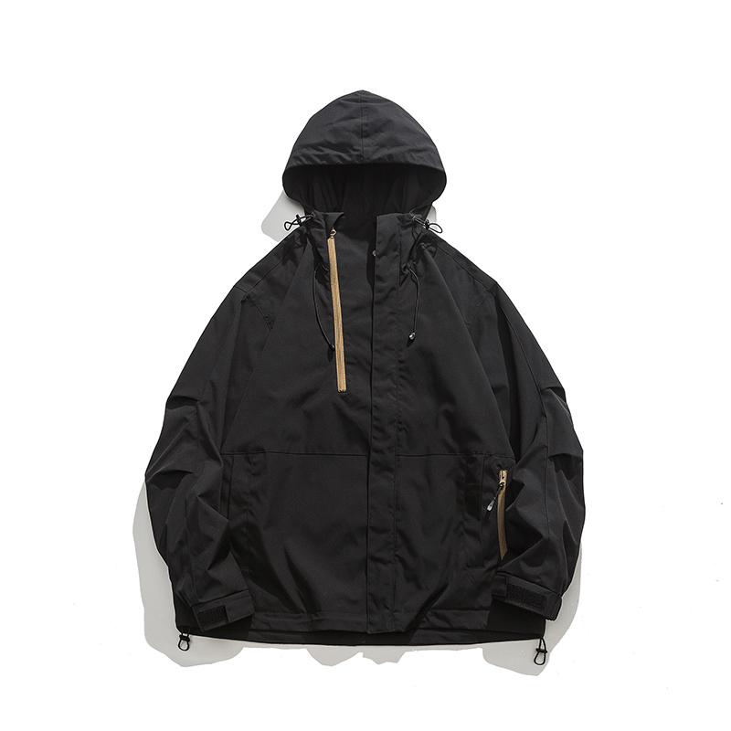 戶外工裝連帽拉鍊衝鋒衣外套女春秋美式復古休閒徒步登山服