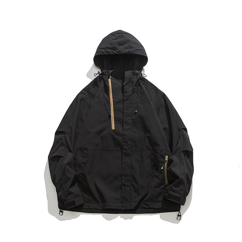 戶外工裝連帽拉鍊衝鋒衣外套女春秋美式復古休閒徒步登山服