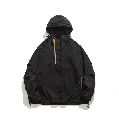 戶外工裝連帽拉鍊衝鋒衣外套女春秋美式復古休閒徒步登山服