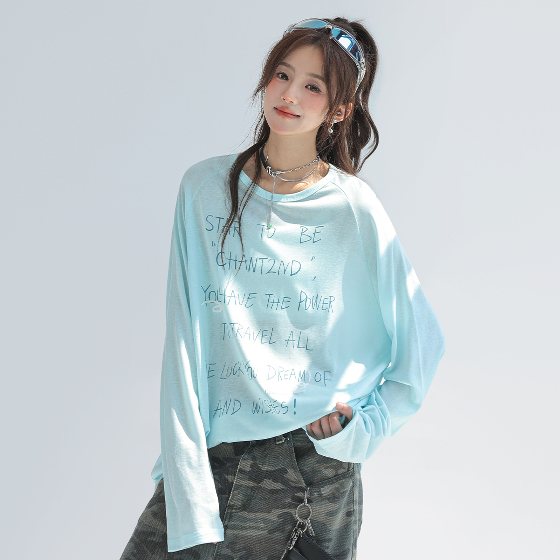 萊賽爾天絲長袖t恤女夏季薄款防曬罩衫寬鬆微透上衣