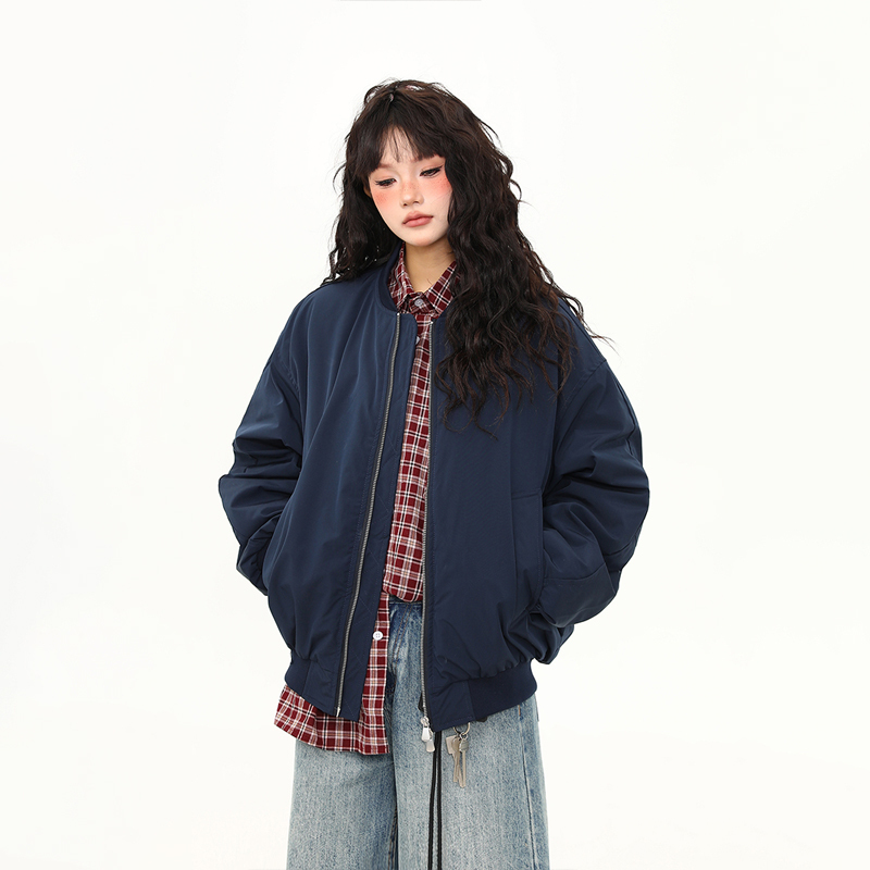 美式復古加棉飛行員夾克外套女秋冬寬鬆百搭上衣