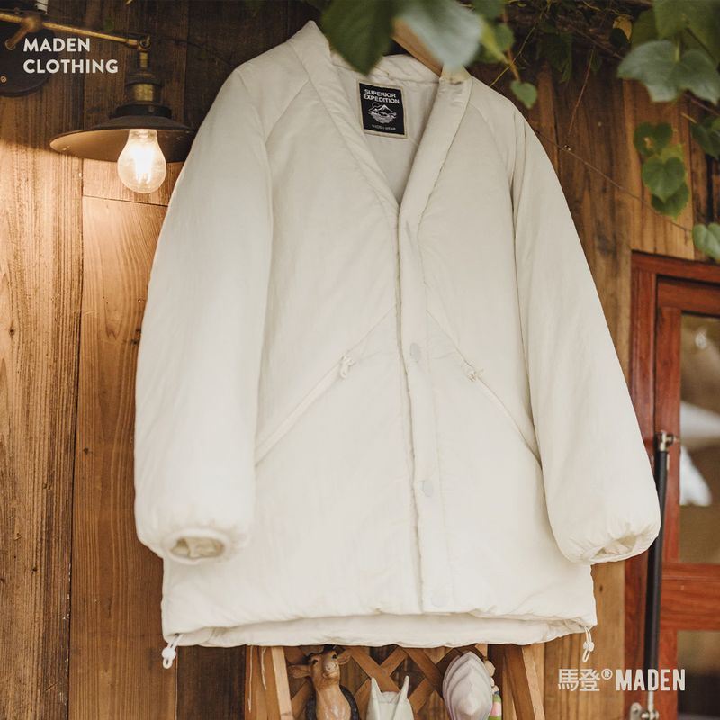 廓形道袍式棉服復古V領保暖防寒棉襖簡約厚麵包服外套冬季女