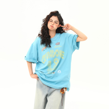 夏季新款美式復古字母印花短袖T恤女寬鬆百搭圓領tee