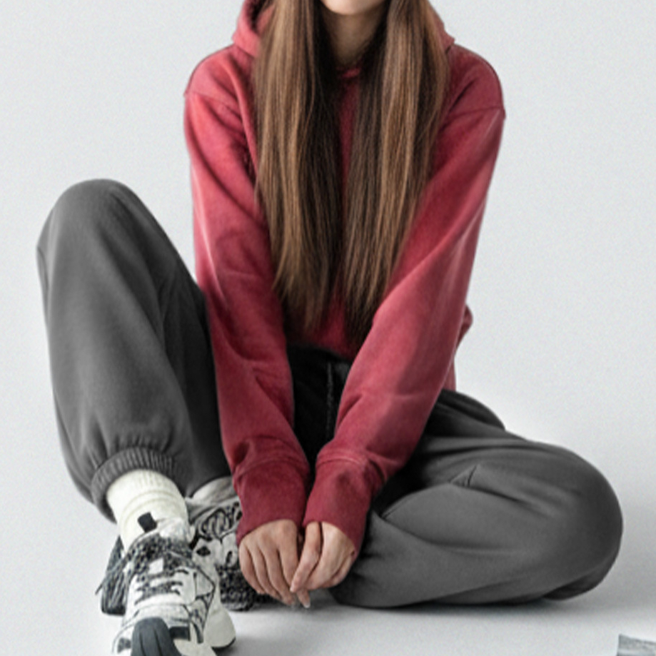 深灰色針織加絨厚保暖衛褲抽繩收口束脚休閒直筒長褲子女士冬