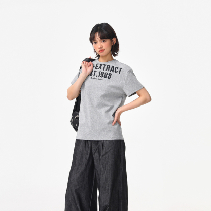 美式復古正肩T恤女夏季字母印花短款寬鬆cleanfit短袖