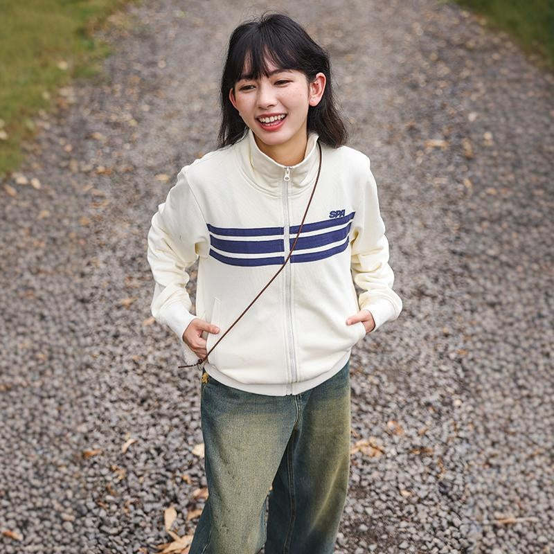 復古外套女2024新款早秋衛衣短款休閒顯瘦拉鍊上衣