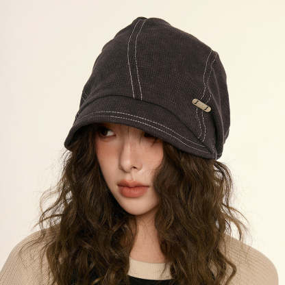 美式復古素顏遮臉漁夫帽子女秋冬黑色街頭休閒顯臉小包頭堆堆冷帽