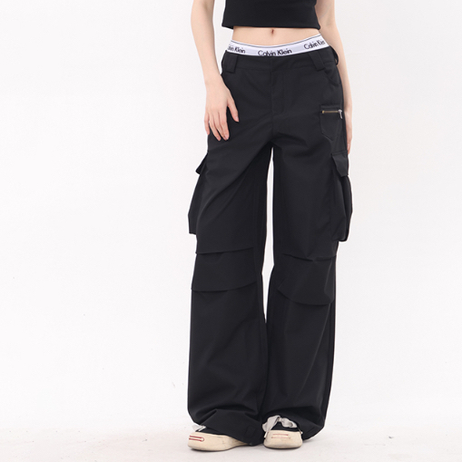 美式復古寬鬆直筒闊腿降落傘褲休閒工裝褲子