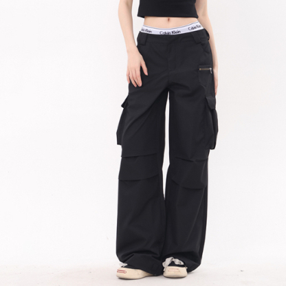 美式復古寬鬆直筒闊腿降落傘褲休閒工裝褲子