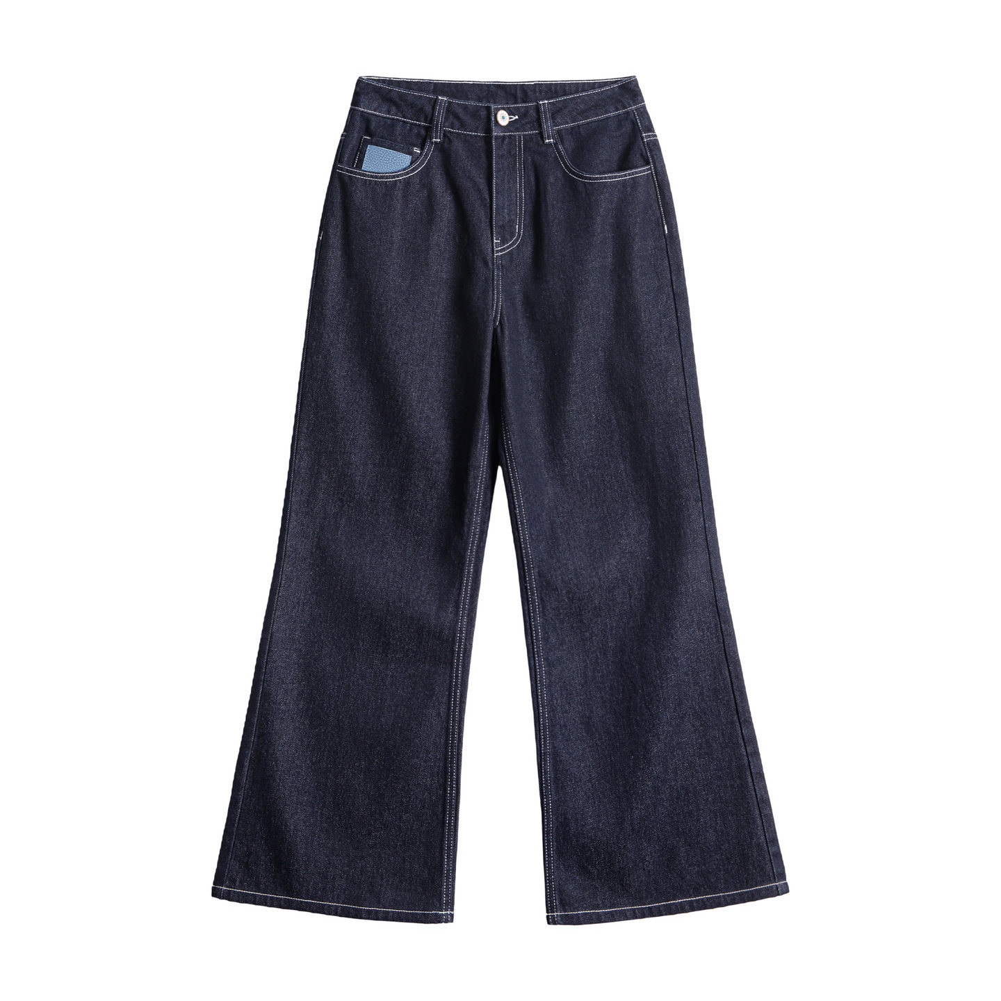 美式復古丹寧藍原色直筒闊腿水洗牛仔褲顯瘦休閒長褲子女士春