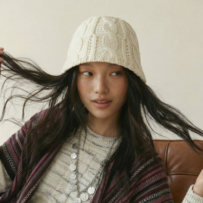 白色針織鏤空編織毛線漁夫帽大頭圍圓頂水桶立體盆帽子女士春