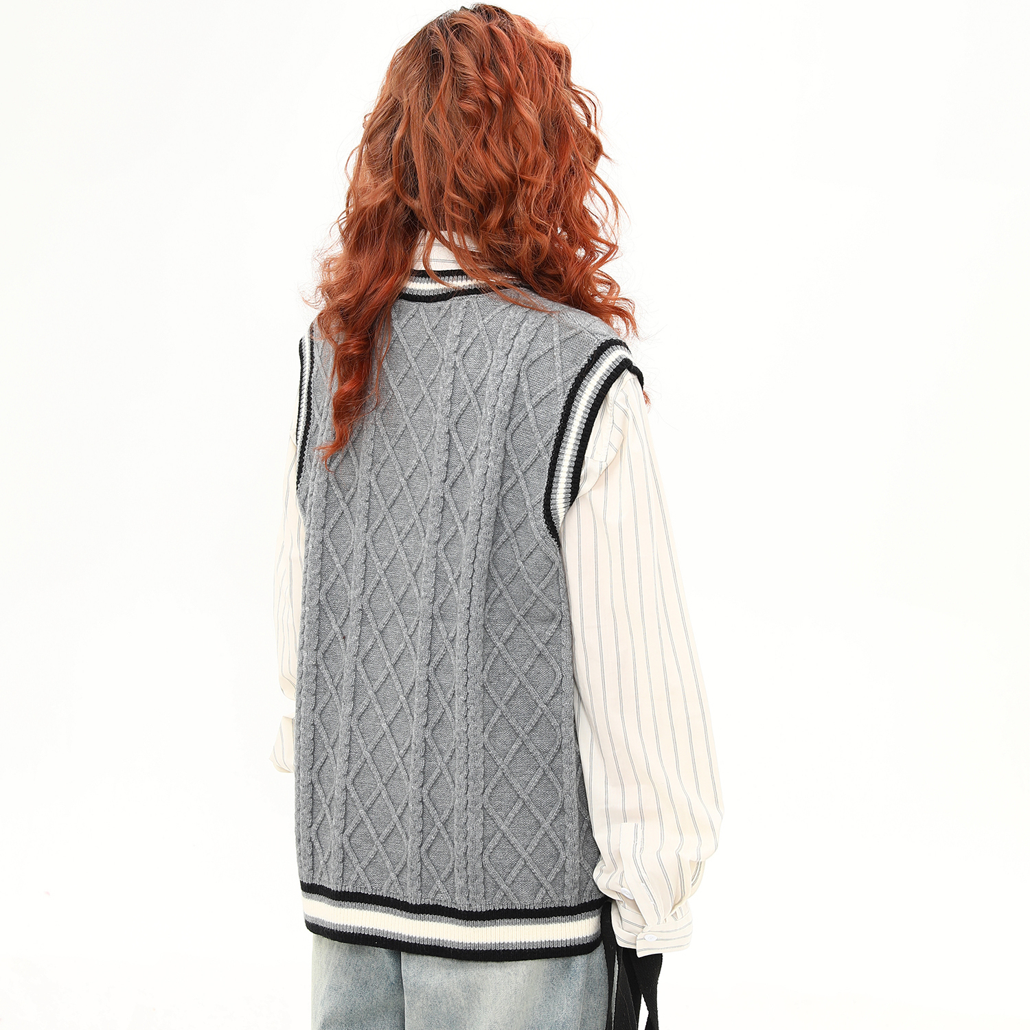 美式復古學院風刺繡美拉德馬甲背心毛衣女秋冬寬鬆針織衫