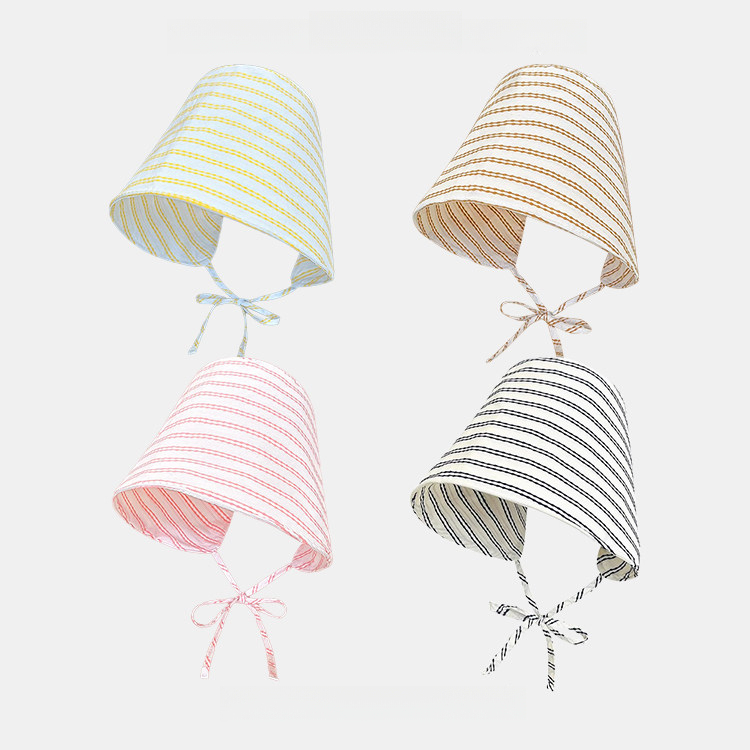 法式條紋漁夫帽女夏季新款小眾百搭大簷顯臉小水桶帽遮陽防曬帽子