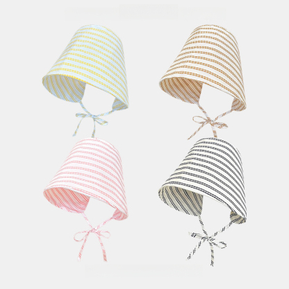 法式條紋漁夫帽女夏季新款小眾百搭大簷顯臉小水桶帽遮陽防曬帽子