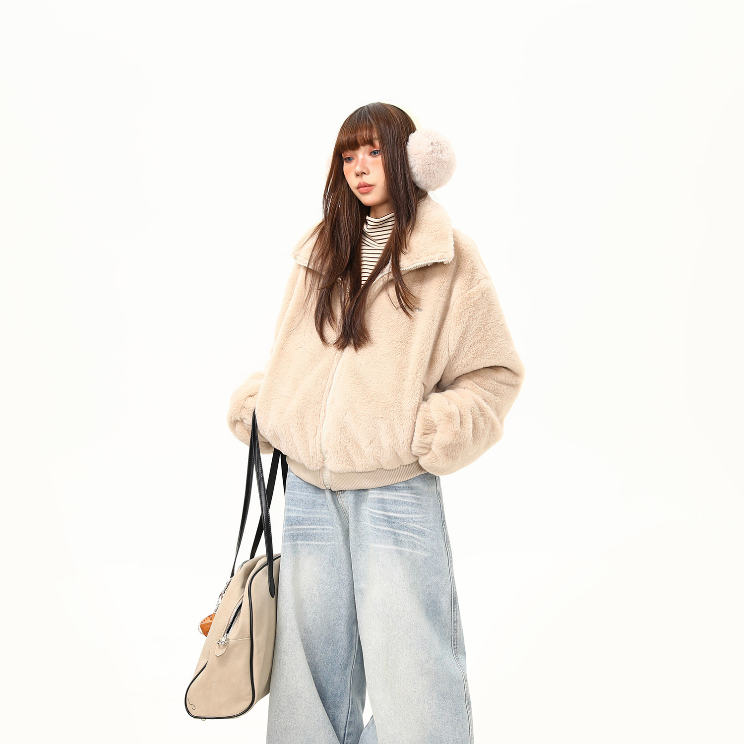 復古氣質高級感軟糯毛絨棉服外套女短寬鬆百搭冬季上衣