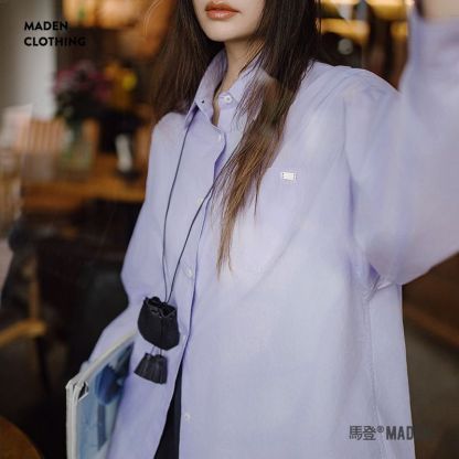 淺春系慵懶風oversize襯衫褶皺袖口度假風外套多巴胺上衣春女