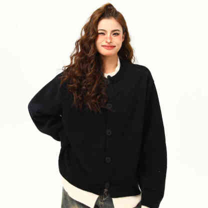 美式復古假兩件針織衫毛衣女秋冬美拉德慵懶寬鬆上衣